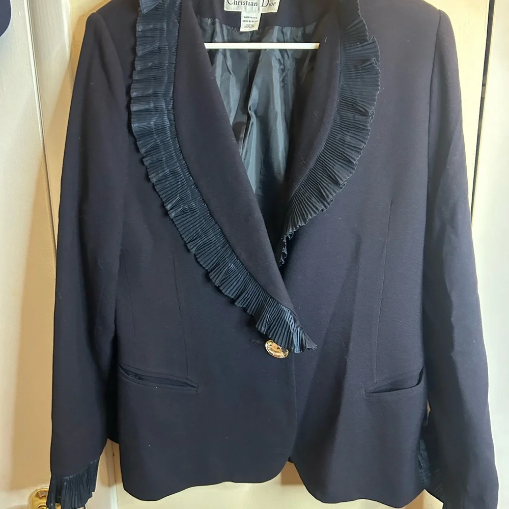 Dior Midnight Blue Women's Blazer with Ruffle Trim